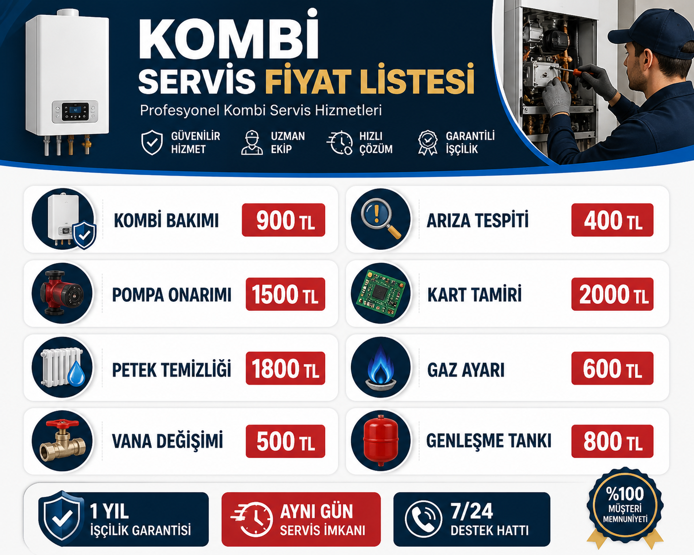 Çubuk Kombi Bakım Ücretleri